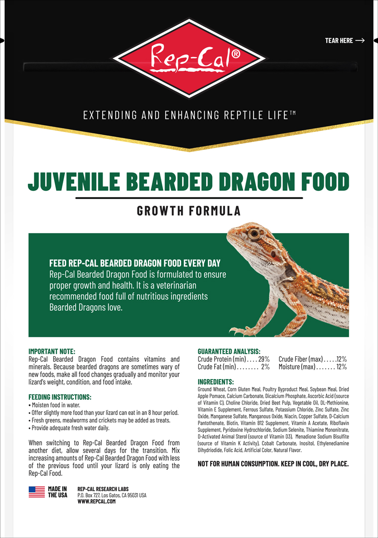 幼体フトアゴヒゲトカゲフード340g パッケージ裏面
