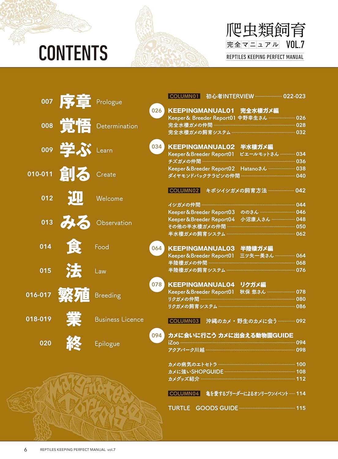爬虫類飼育完全マニュアル7号　目次